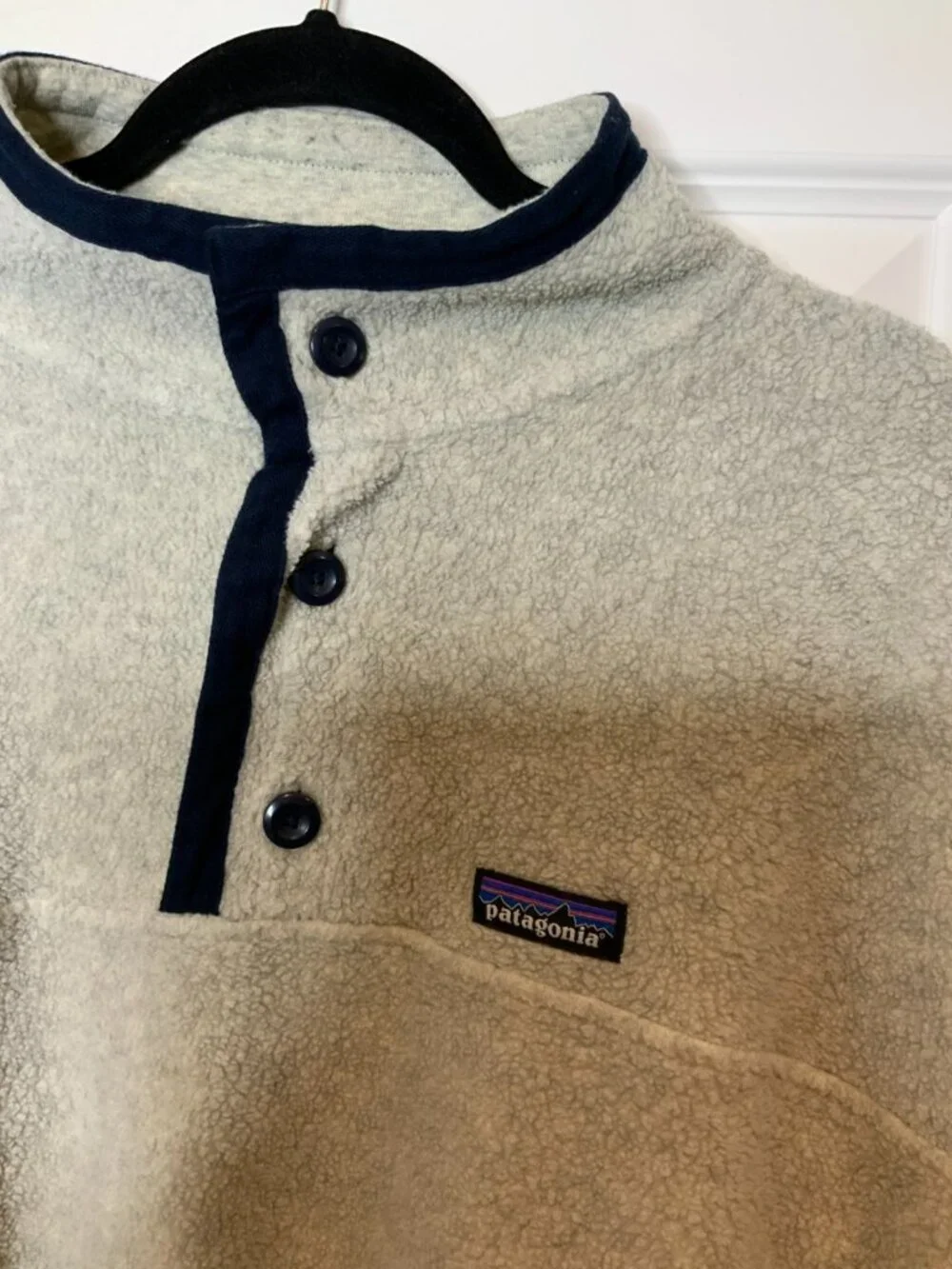 Patagonia Men's Gray Shearling Fleece Button Pullover Sweater, Size XXL